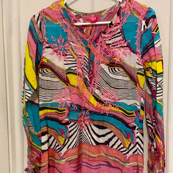 Super Groovy, far out, and cool. Psychedelic print embroidered tunic dress M - Picture 1 of 6